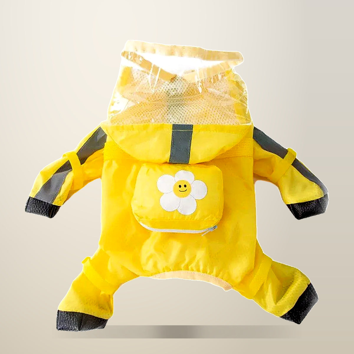 Waterproof Dog Raincoat with Hood, Blue or Yellow, on a plain cream background