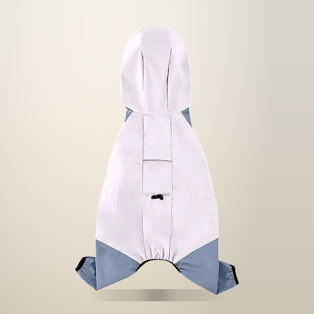 Waterproof Four Leg Dog Raincoat, Light Orange, Grey, White or Purple, on a plain cream background
