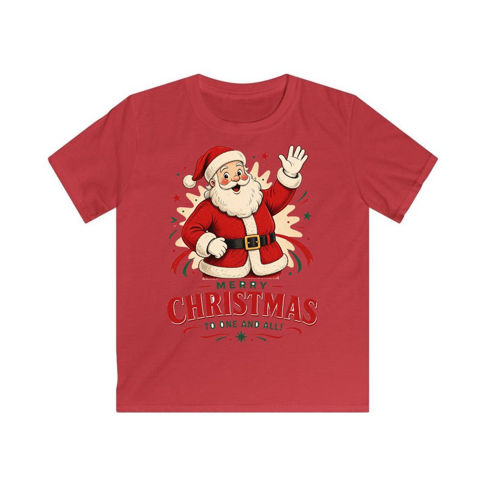 Waving Santa Merry Christmas personalised kids Christmas tee in red