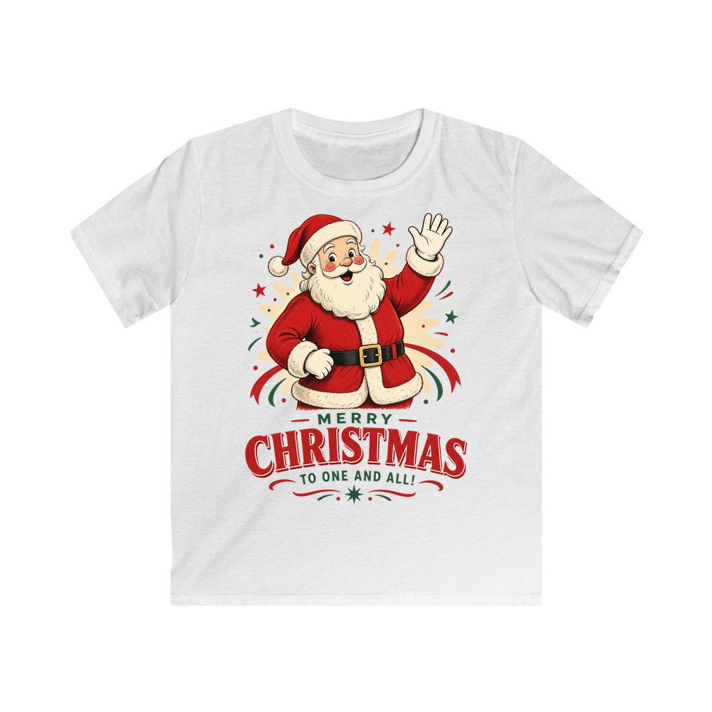 Waving Santa Merry Christmas personalised kids Christmas tee in white