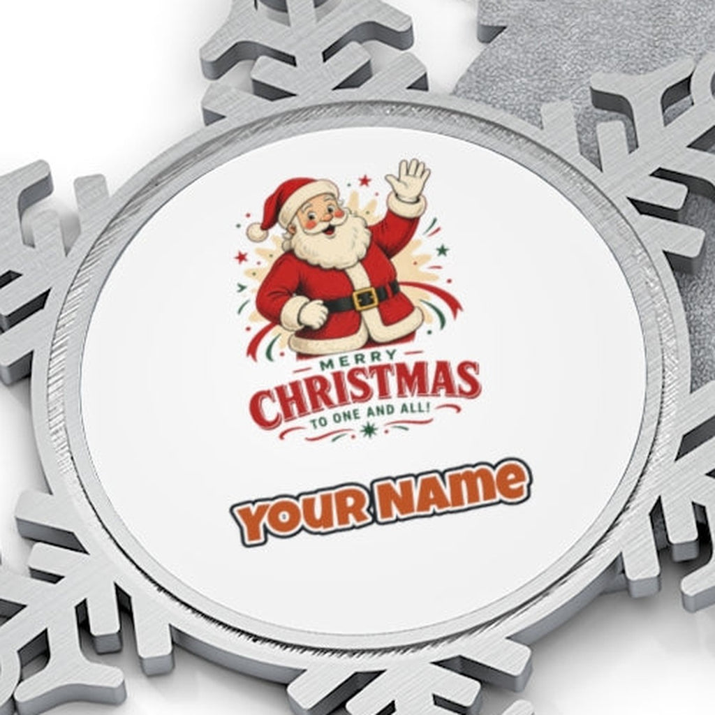 Waving Santa Merry Christmas Personalised Pewter Christmas Ornament