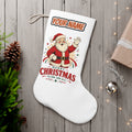 Waving Santa Merry Christmas personalised Christmas stocking, white, with the name across the top