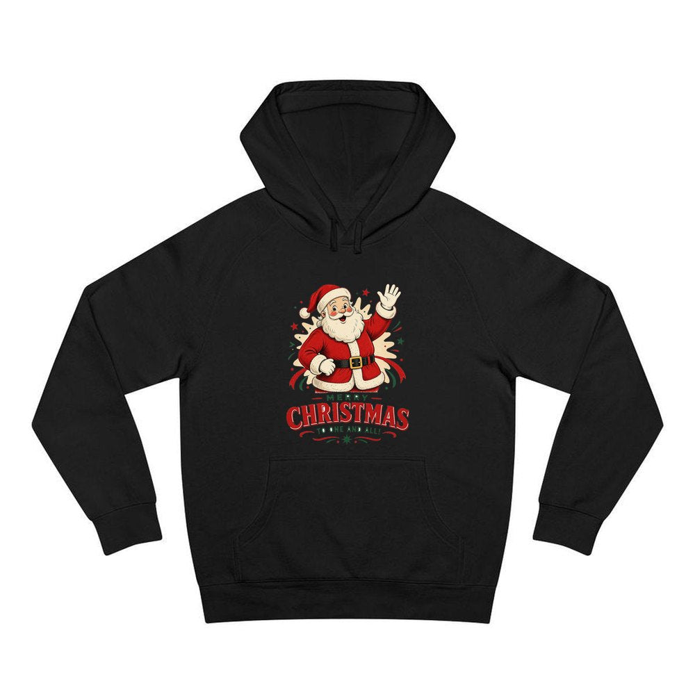 Waving Santa Merry Christmas personalised Christmas hoodie in black