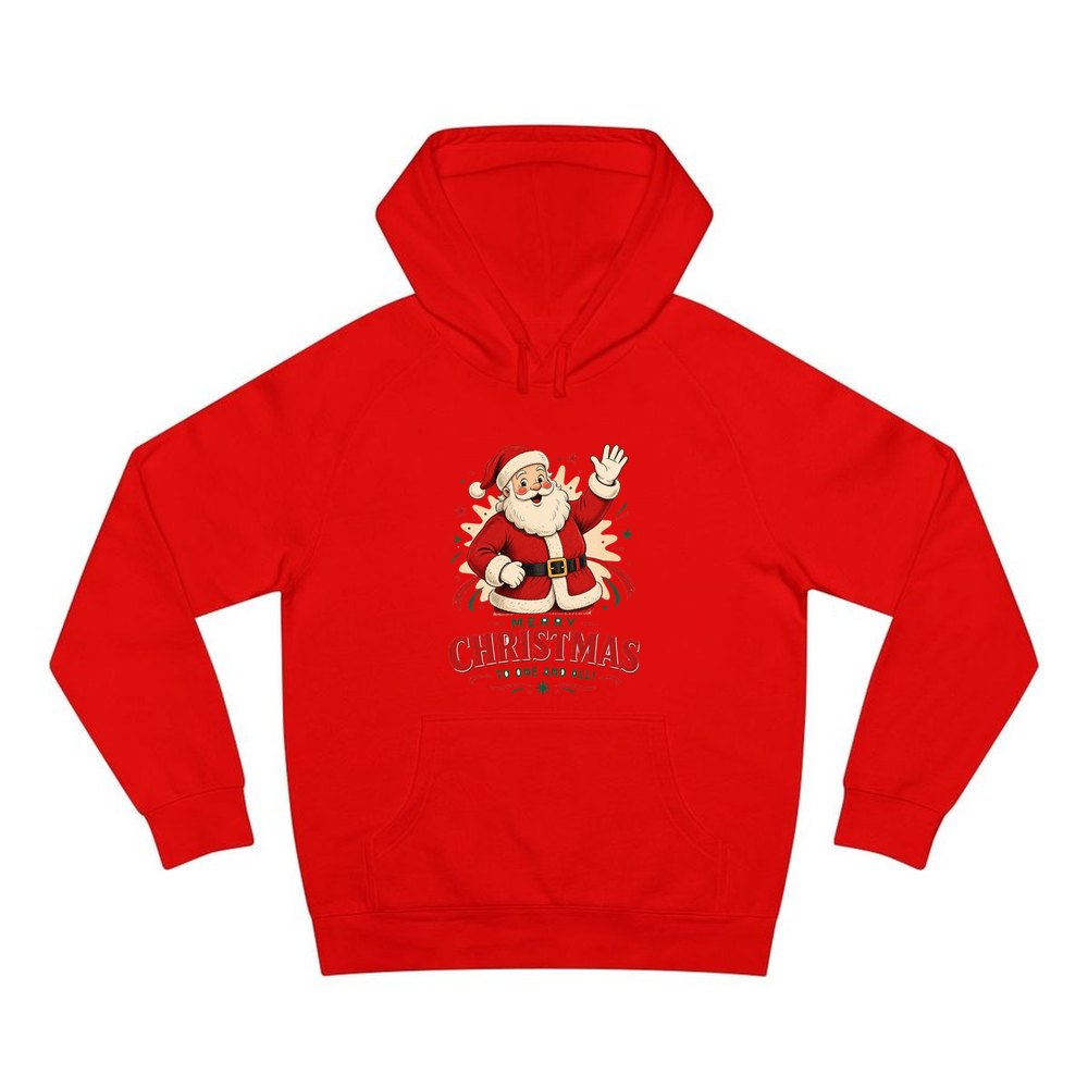 Waving Santa Merry Christmas personalised Christmas hoodie in red