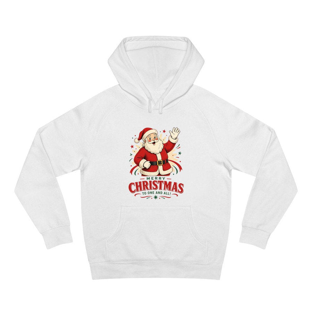 Waving Santa Merry Christmas personalised Christmas hoodie in white