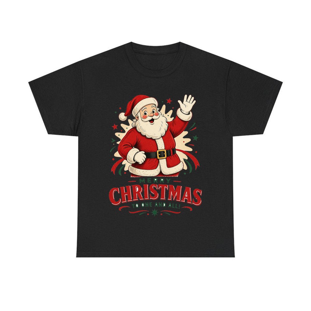 Waving Santa Merry Christmas personalised Christmas T-shirt in black
