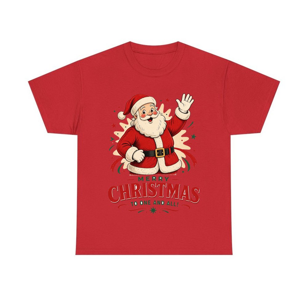 Waving Santa Merry Christmas personalised Christmas T-shirt in red