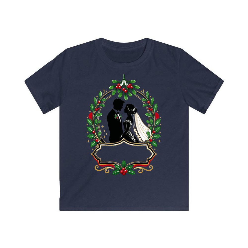 Wedding Couple Under Mistletoe personalised kids Christmas tee in navy
