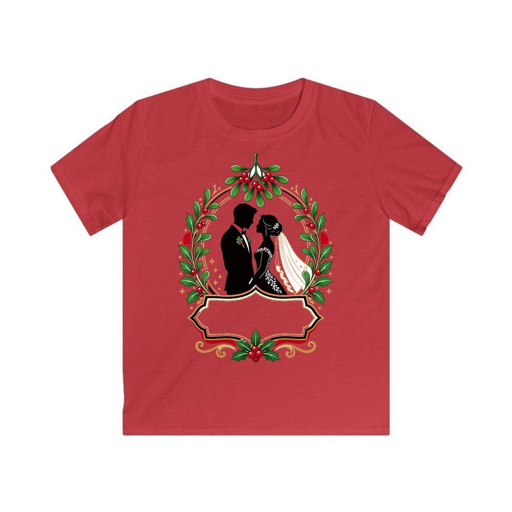Wedding Couple Under Mistletoe personalised kids Christmas tee in red