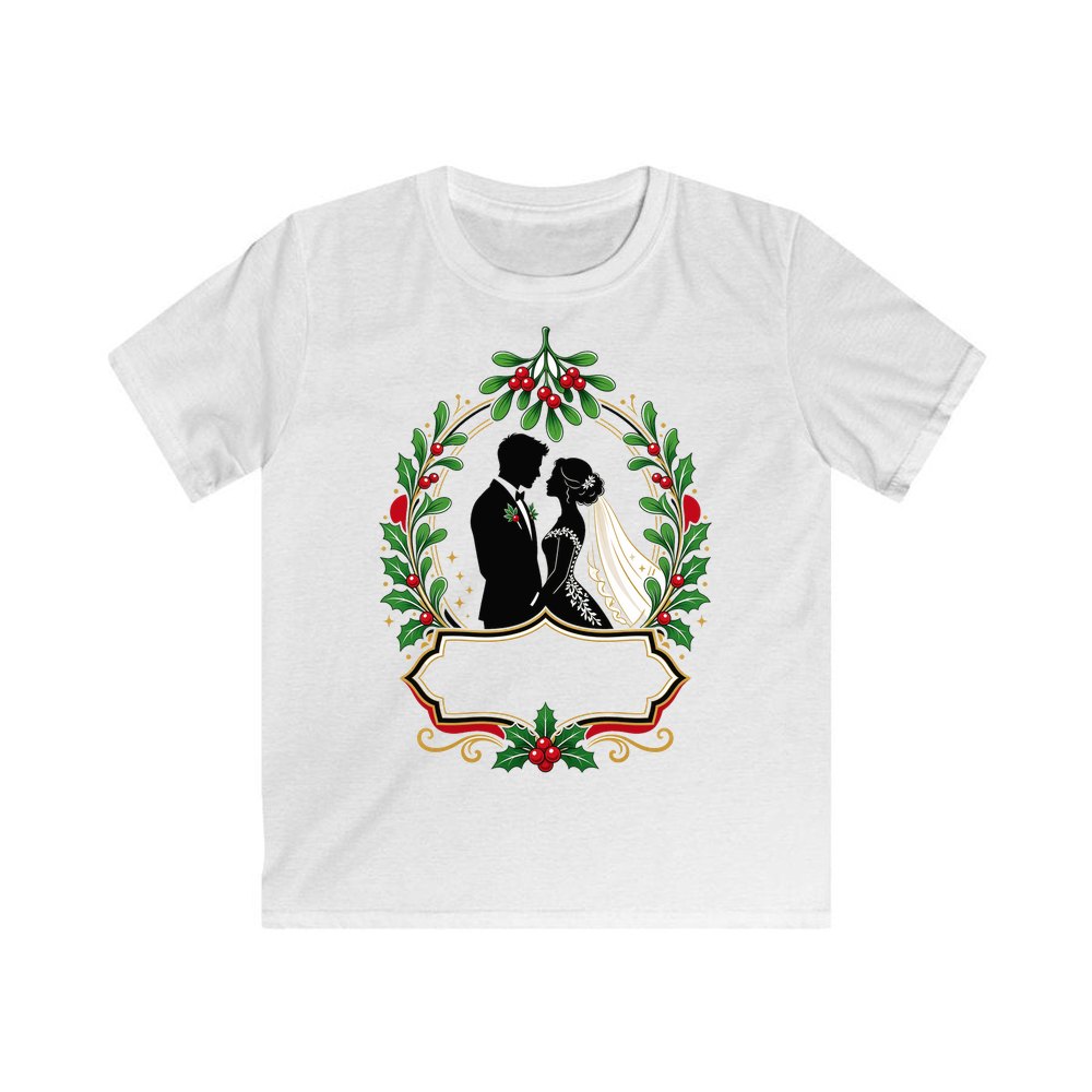 Wedding Couple Under Mistletoe personalised kids Christmas tee in white