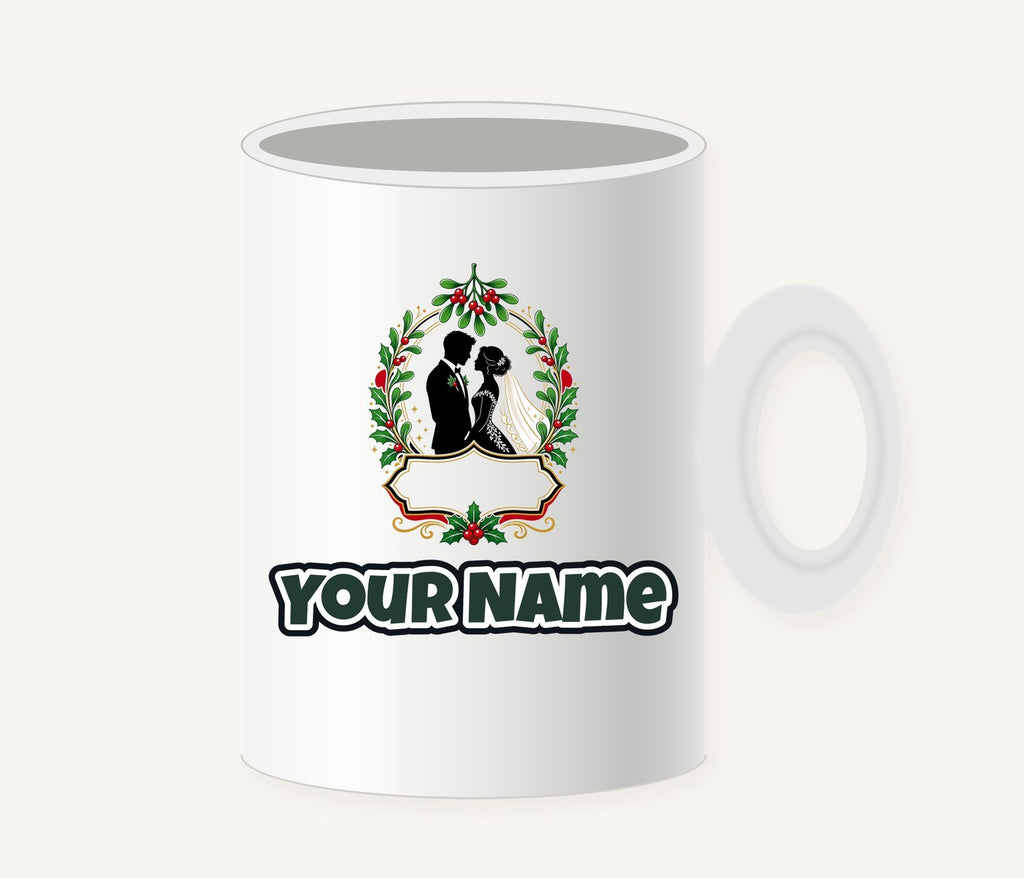 Wedding Couple Under Mistletoe Personalised Christmas Mug
