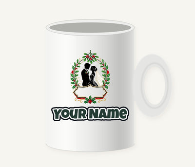 Wedding Couple Under Mistletoe Personalised Christmas Mug