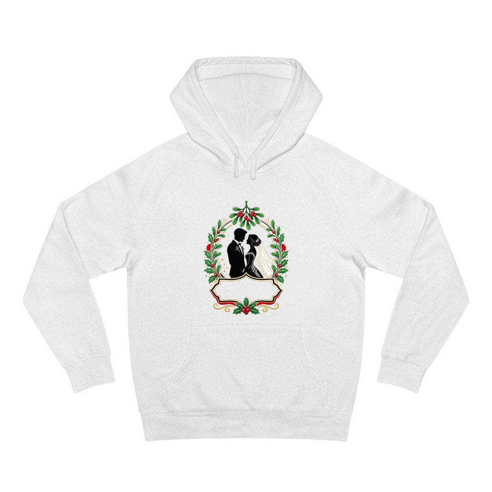 Wedding Couple Under Mistletoe personalised Christmas hoodie in white