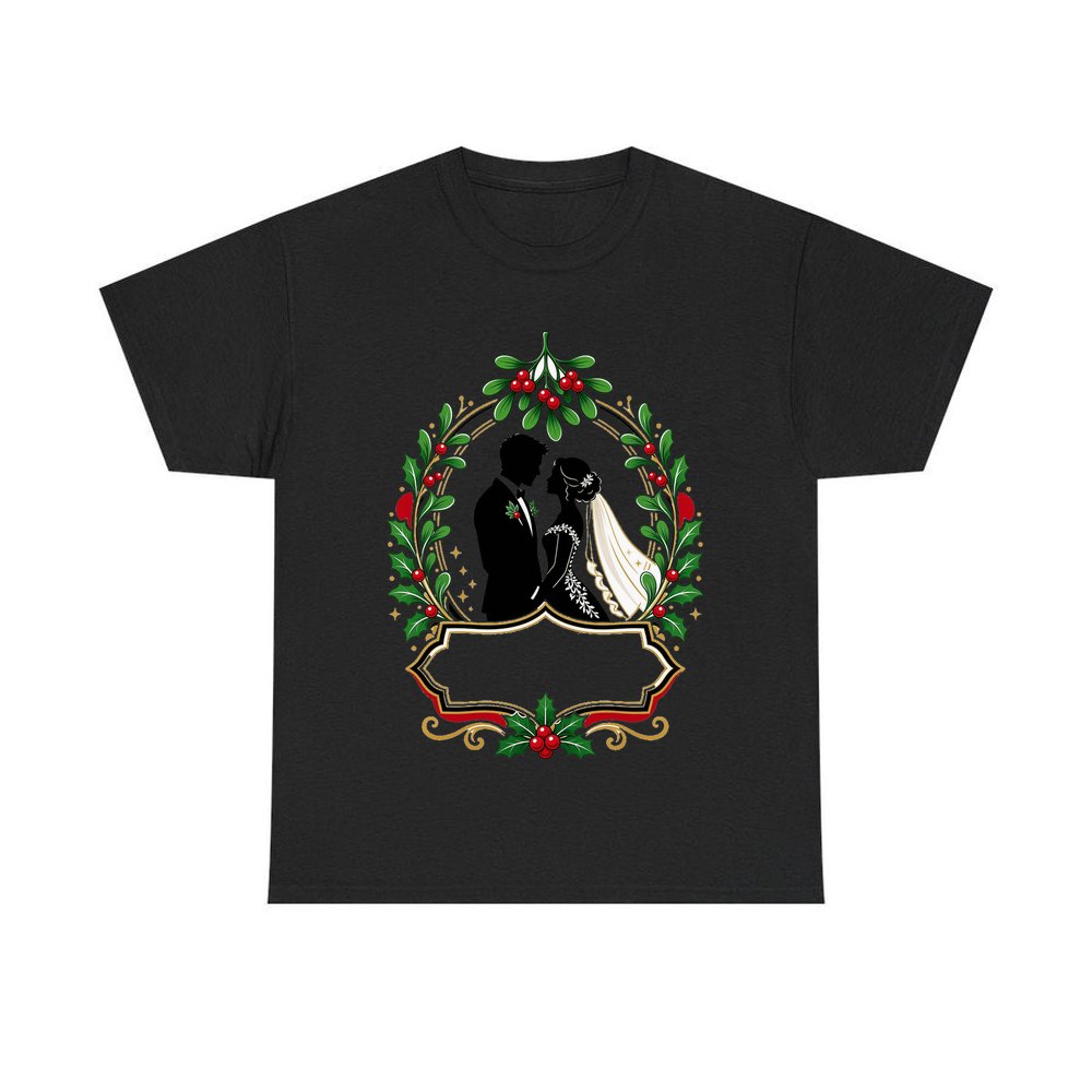 Wedding Couple Under Mistletoe personalised Christmas T-shirt in black