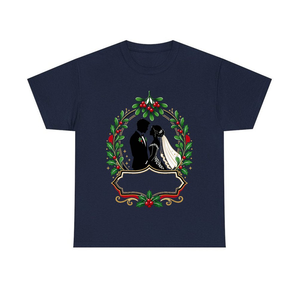 Wedding Couple Under Mistletoe personalised Christmas T-shirt in navy