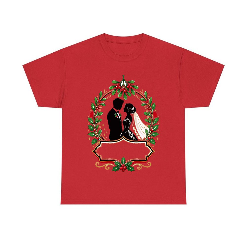 Wedding Couple Under Mistletoe personalised Christmas T-shirt in red