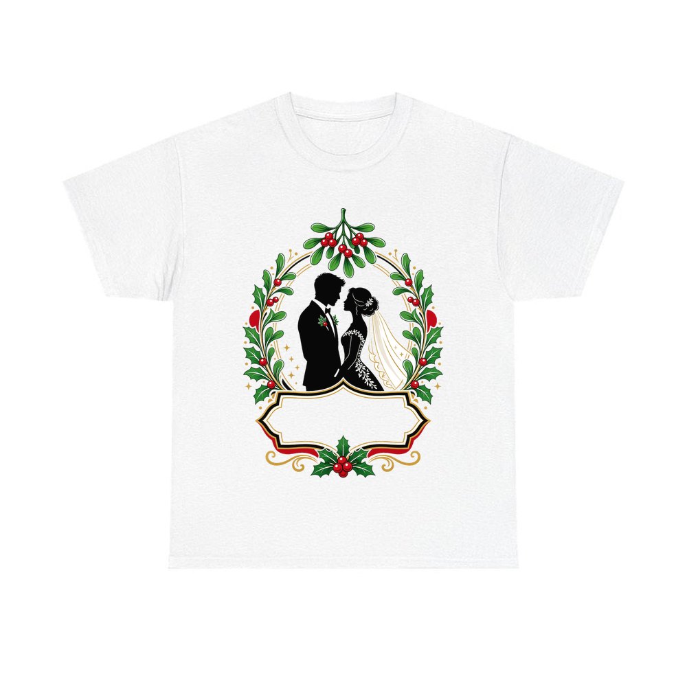 Wedding Couple Under Mistletoe personalised Christmas T-shirt in white