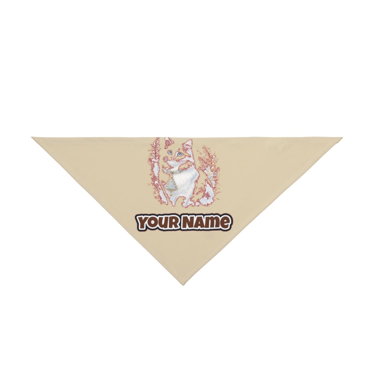 White Cat Christmas Charm personalised Christmas pet bandana in beige, tie-on style
