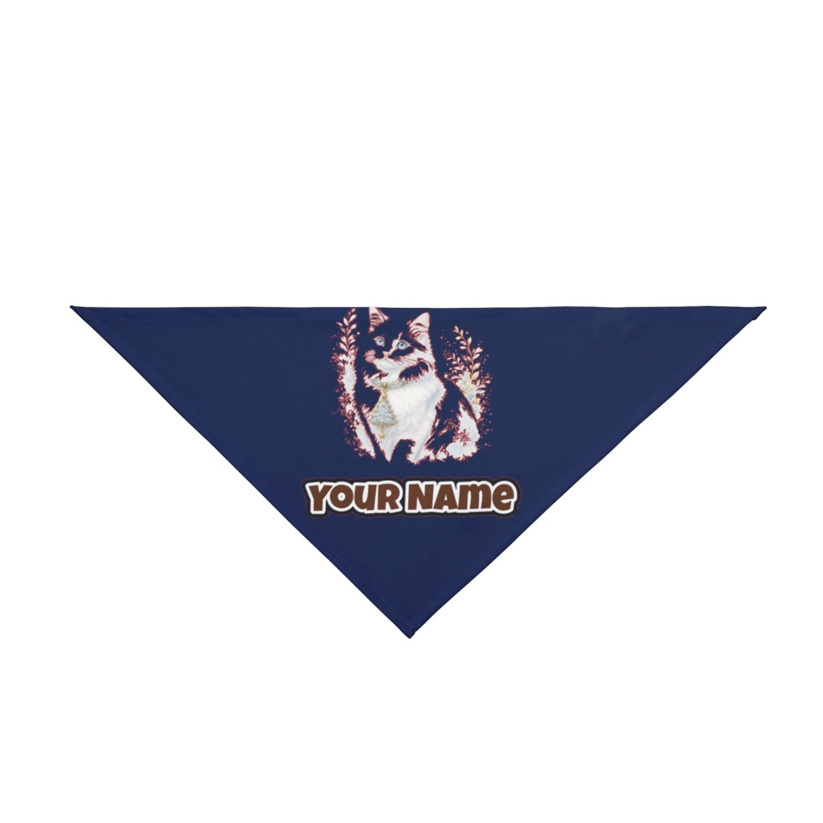 White Cat Christmas Charm personalised Christmas pet bandana in navy, tie-on style