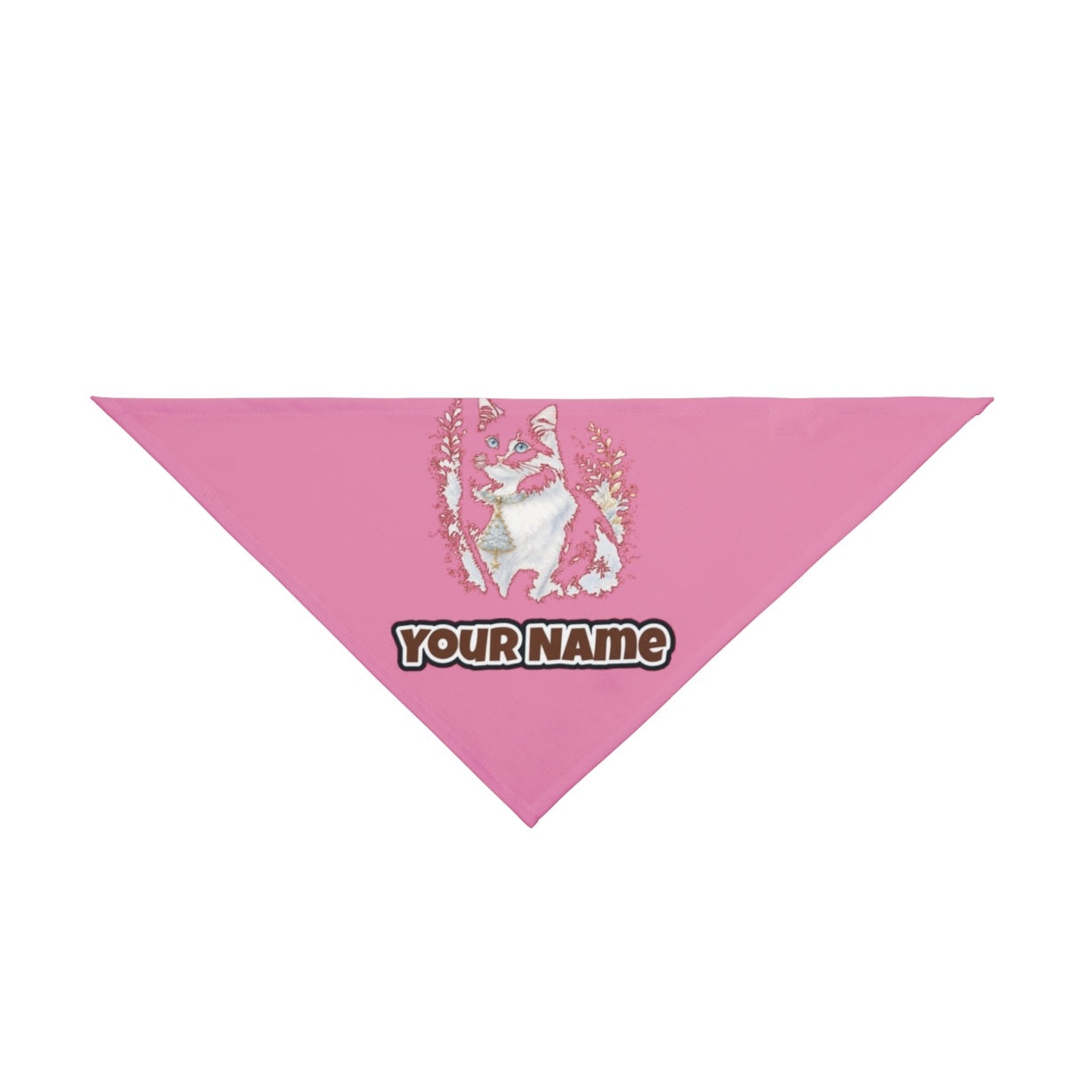 White Cat Christmas Charm personalised Christmas pet bandana in pink, tie-on style