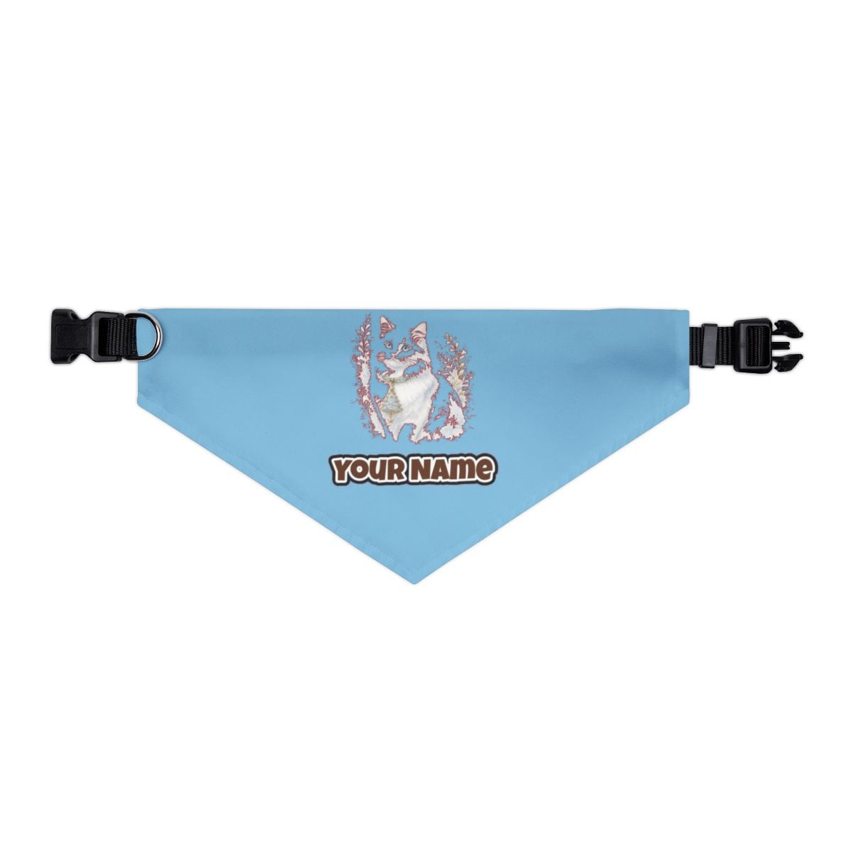 White Cat Christmas Charm personalised Christmas pet bandana in sky blue, collar with buckle