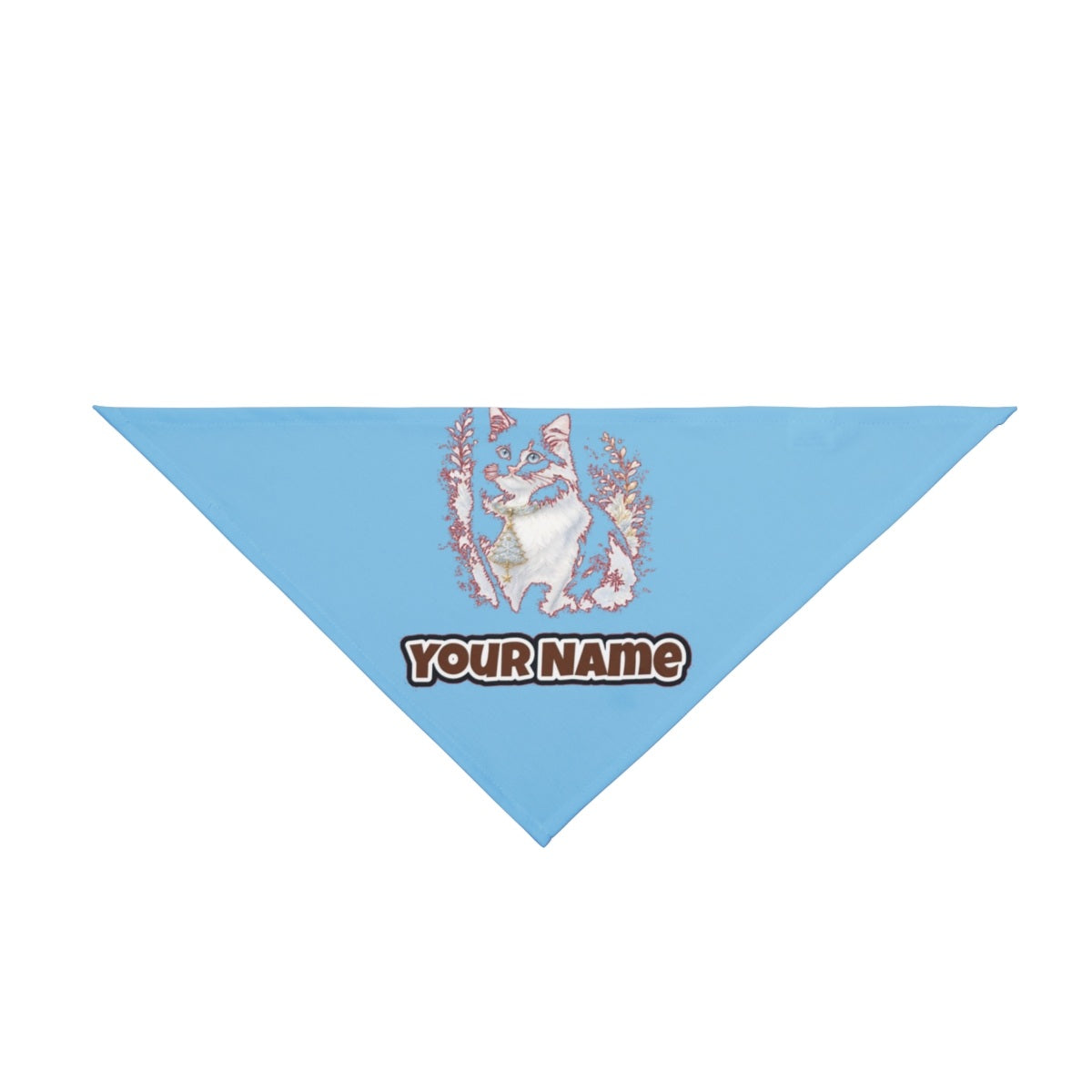 White Cat Christmas Charm personalised Christmas pet bandana in sky blue, tie-on style