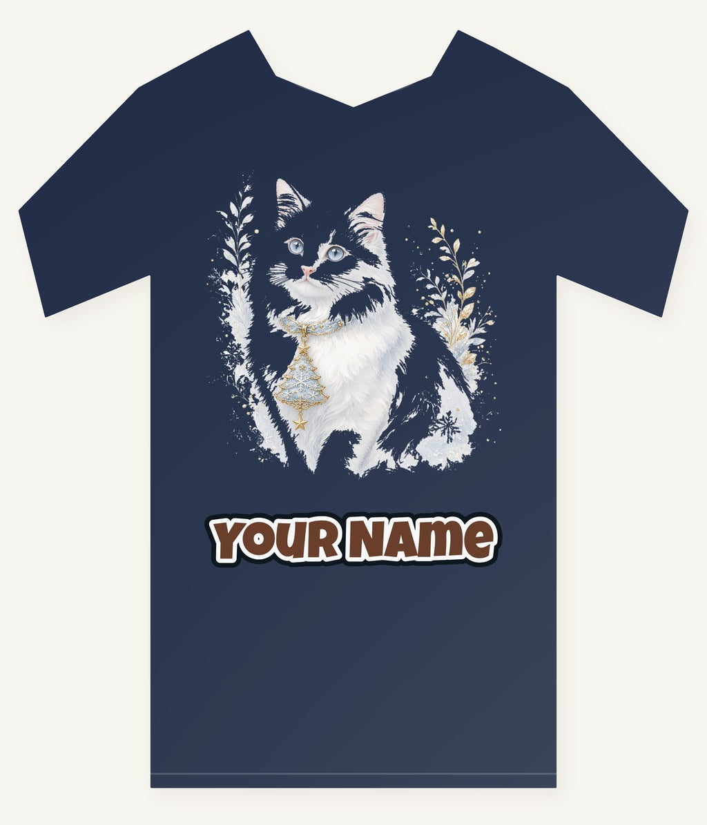 White Cat Christmas Charm Personalised Kids and Baby Christmas Tee