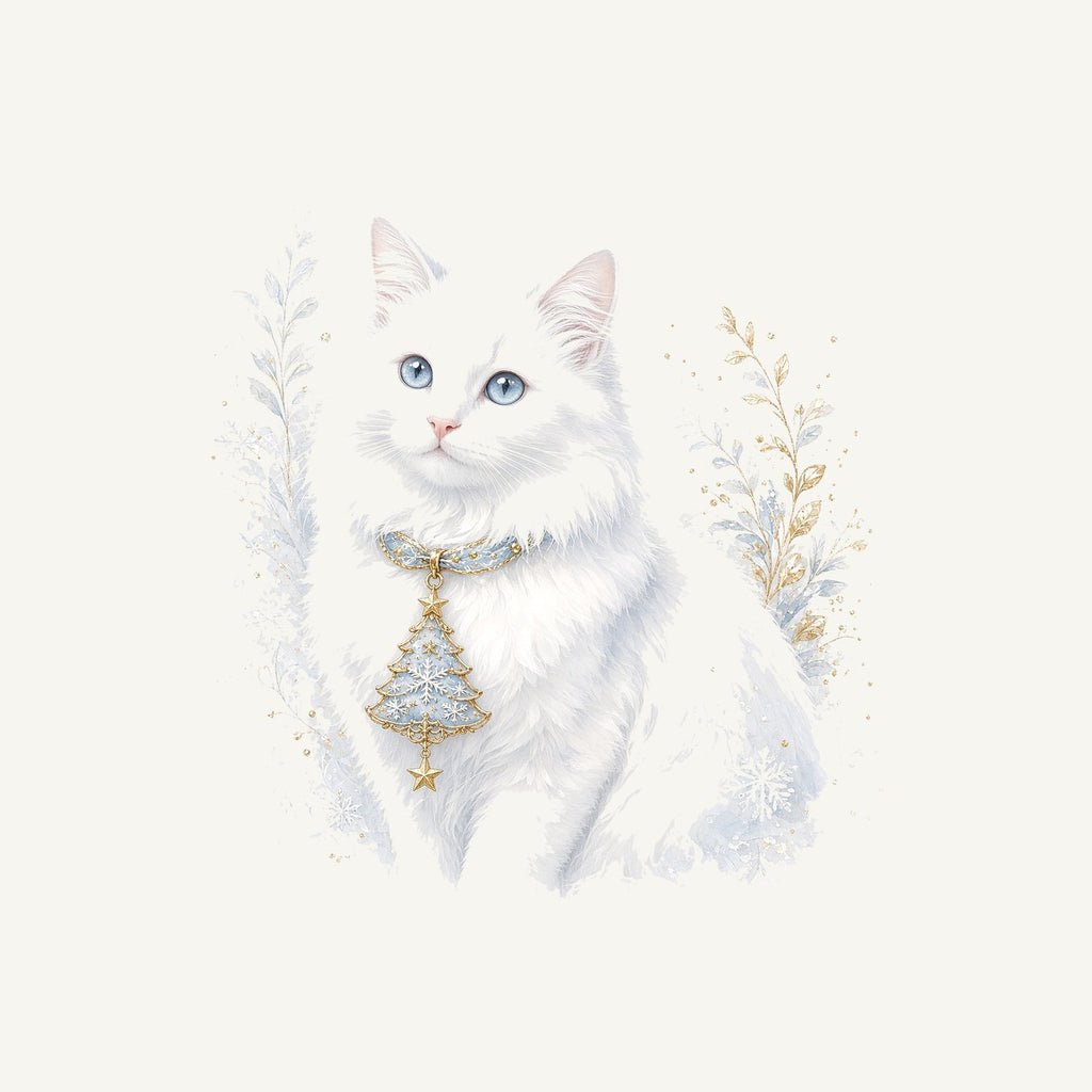 White Cat Christmas Charm Personalised Kids and Baby Christmas Tee