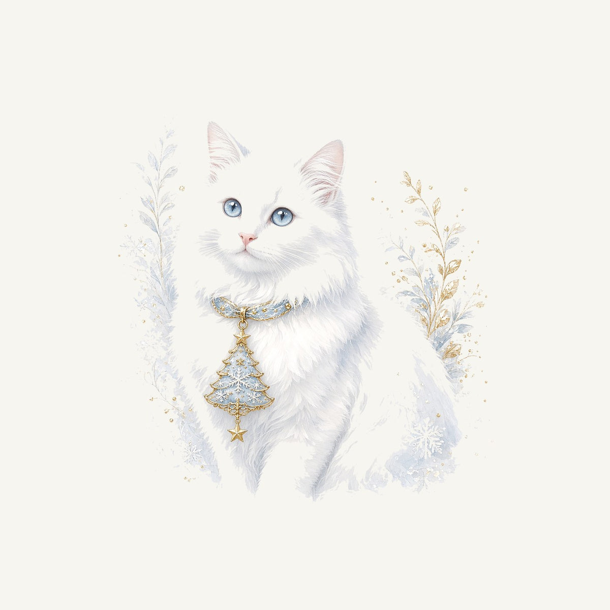 White Cat Christmas Charm Personalised Kids and Baby Christmas Tee