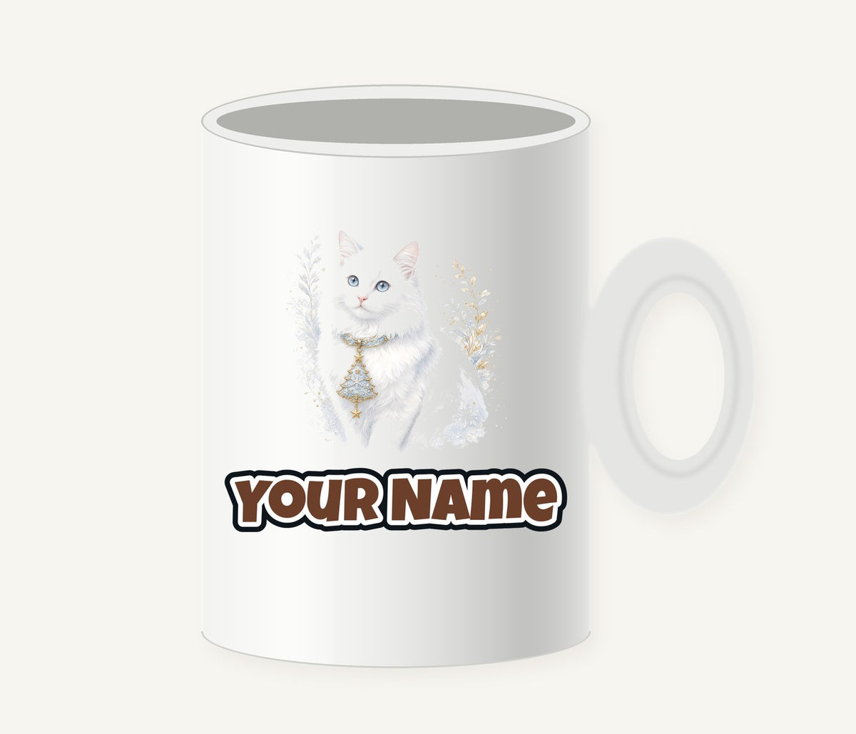 White Cat Christmas Charm Personalised Christmas Mug