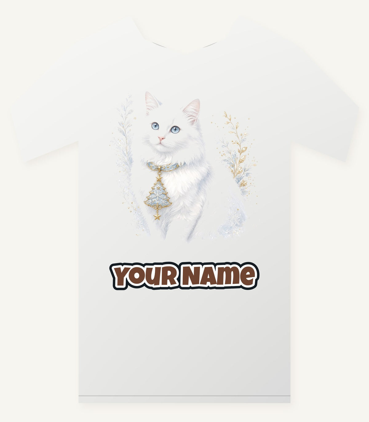 White Cat Christmas Charm Personalised Christmas T-Shirt and Hoodie