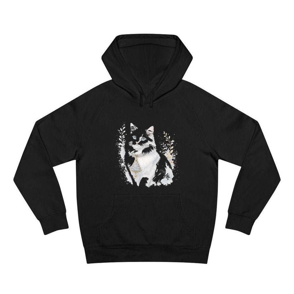 White Cat Christmas Charm personalised Christmas hoodie in black