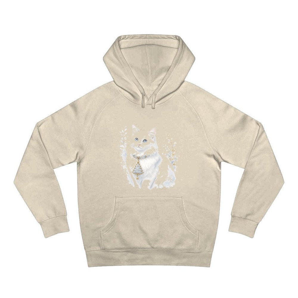 White Cat Christmas Charm personalised Christmas hoodie in sand