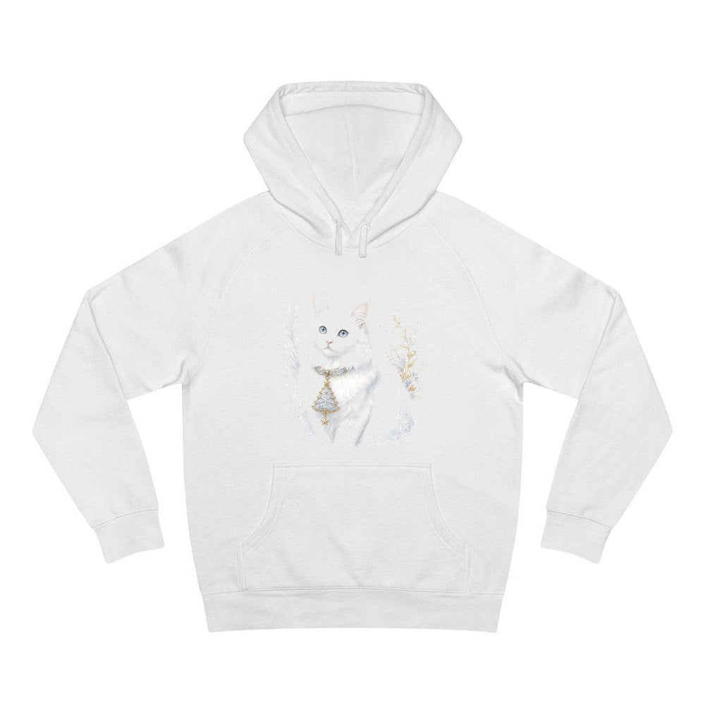 White Cat Christmas Charm personalised Christmas hoodie in white