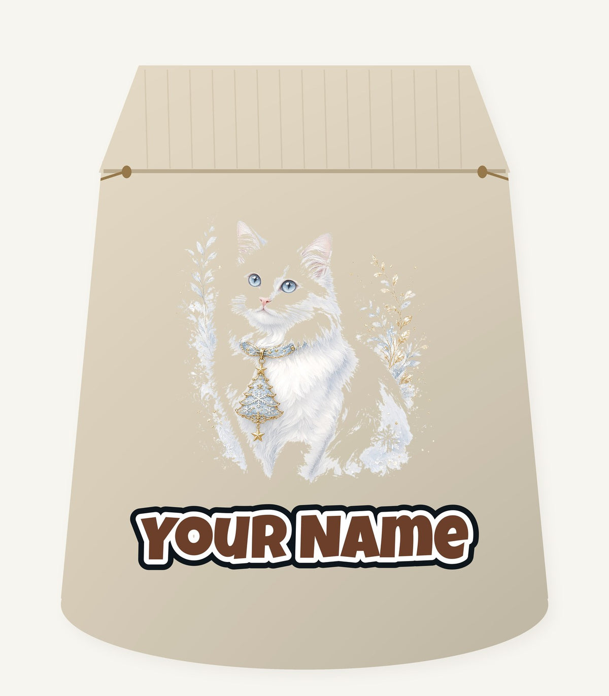 White Cat Christmas Charm Personalised Santa Sack