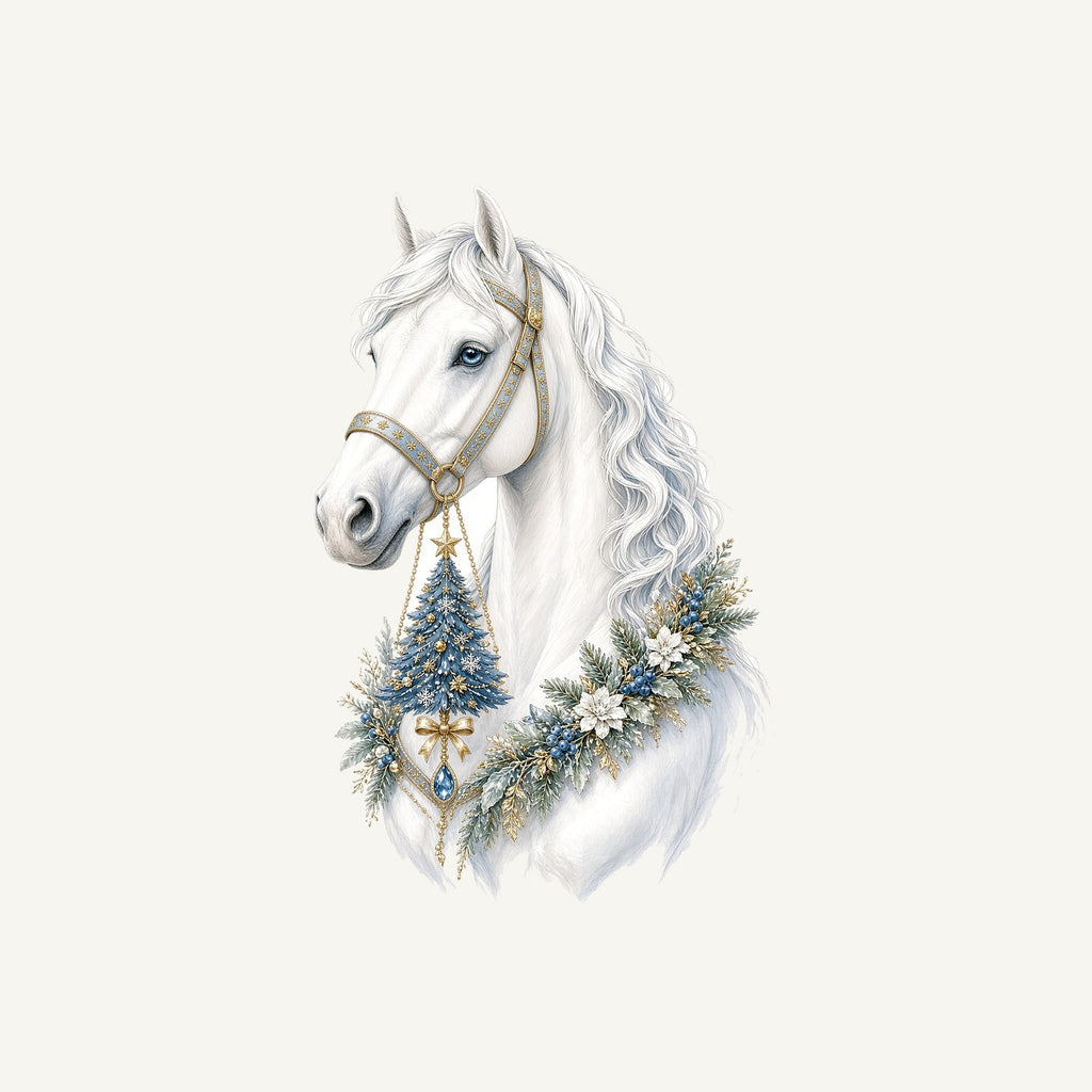 White Christmas Horse Portrait Personalised Christmas Dog Bandana