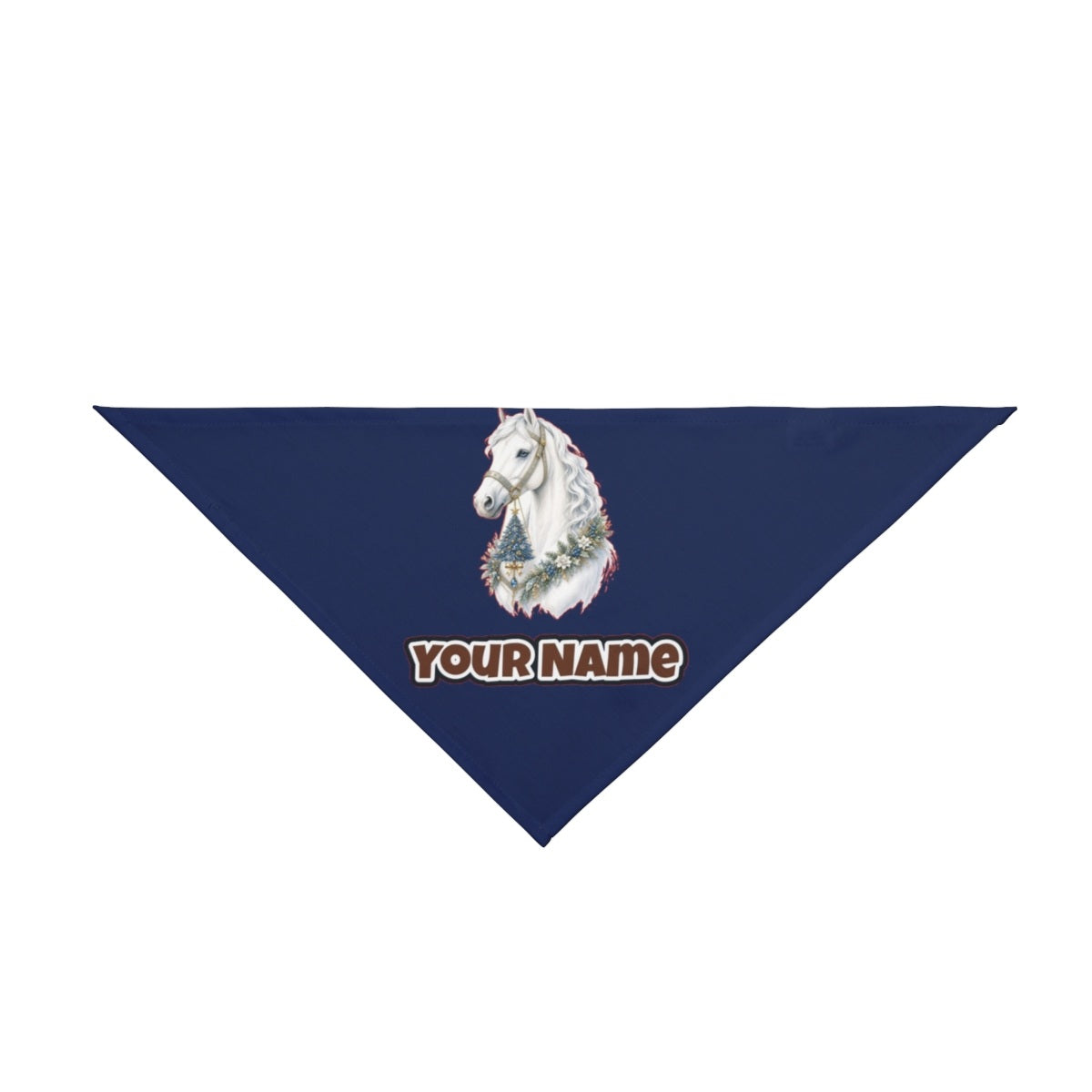 White Christmas Horse Portrait personalised Christmas pet bandana in navy, tie-on style
