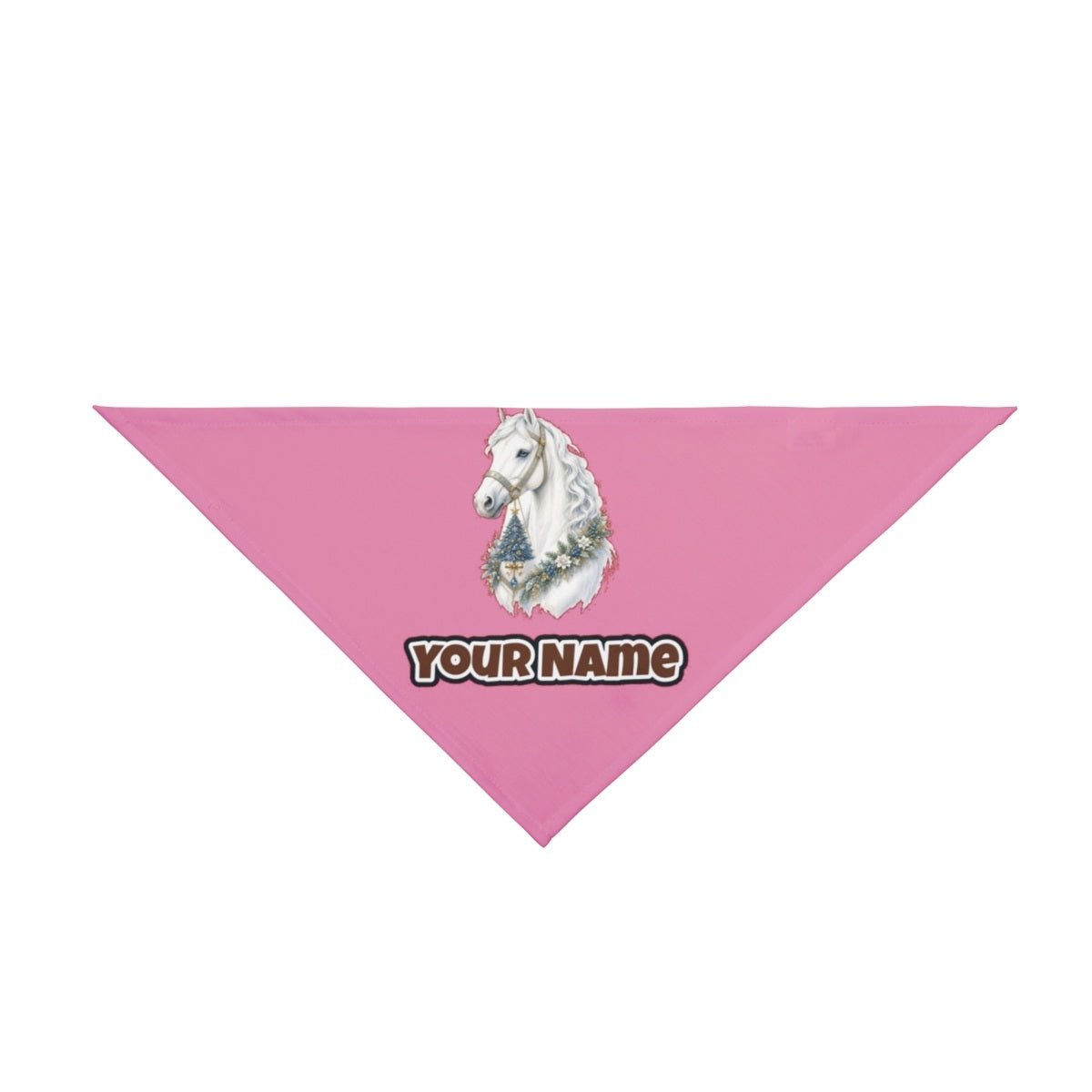 White Christmas Horse Portrait personalised Christmas pet bandana in pink, tie-on style