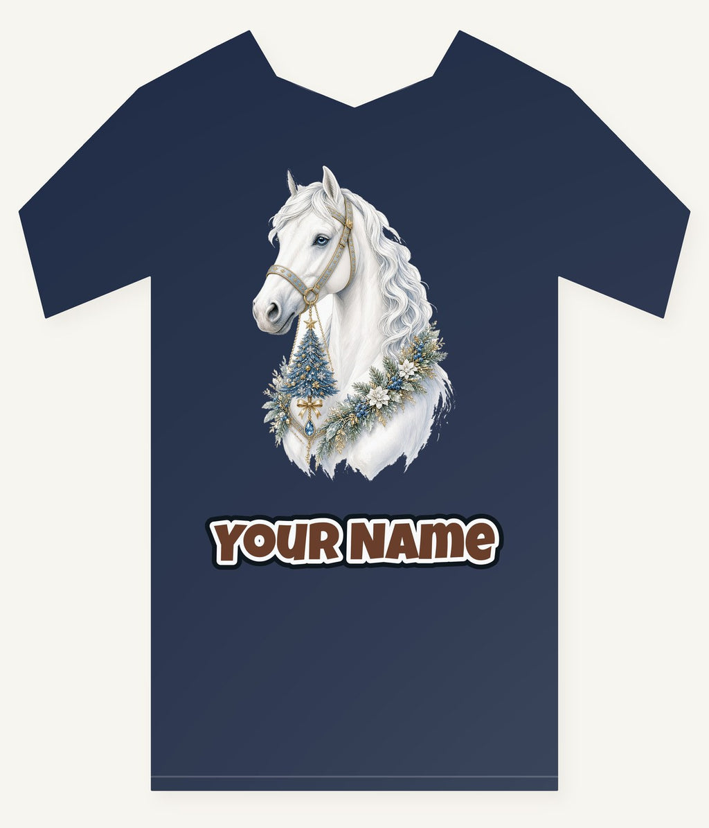 White Christmas Horse Portrait Personalised Kids and Baby Christmas Tee