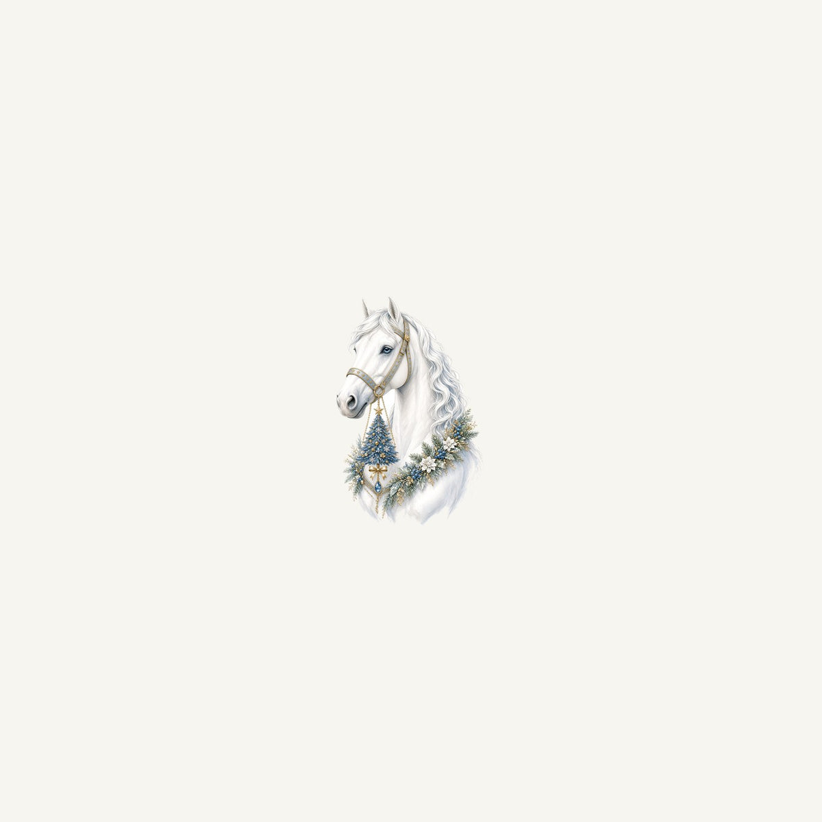 White Christmas Horse Portrait Personalised Beach Towel