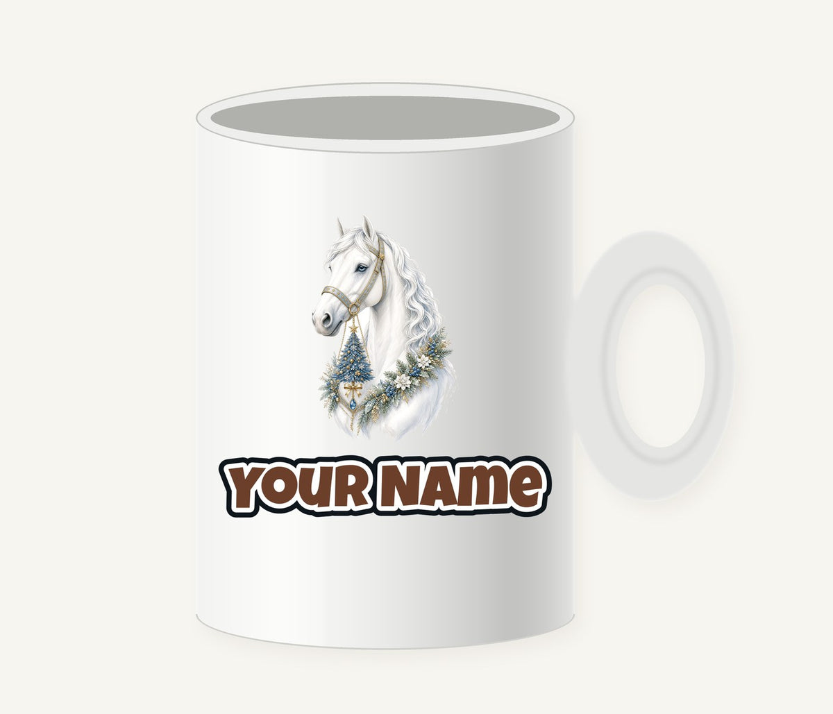 White Christmas Horse Portrait Personalised Christmas Mug
