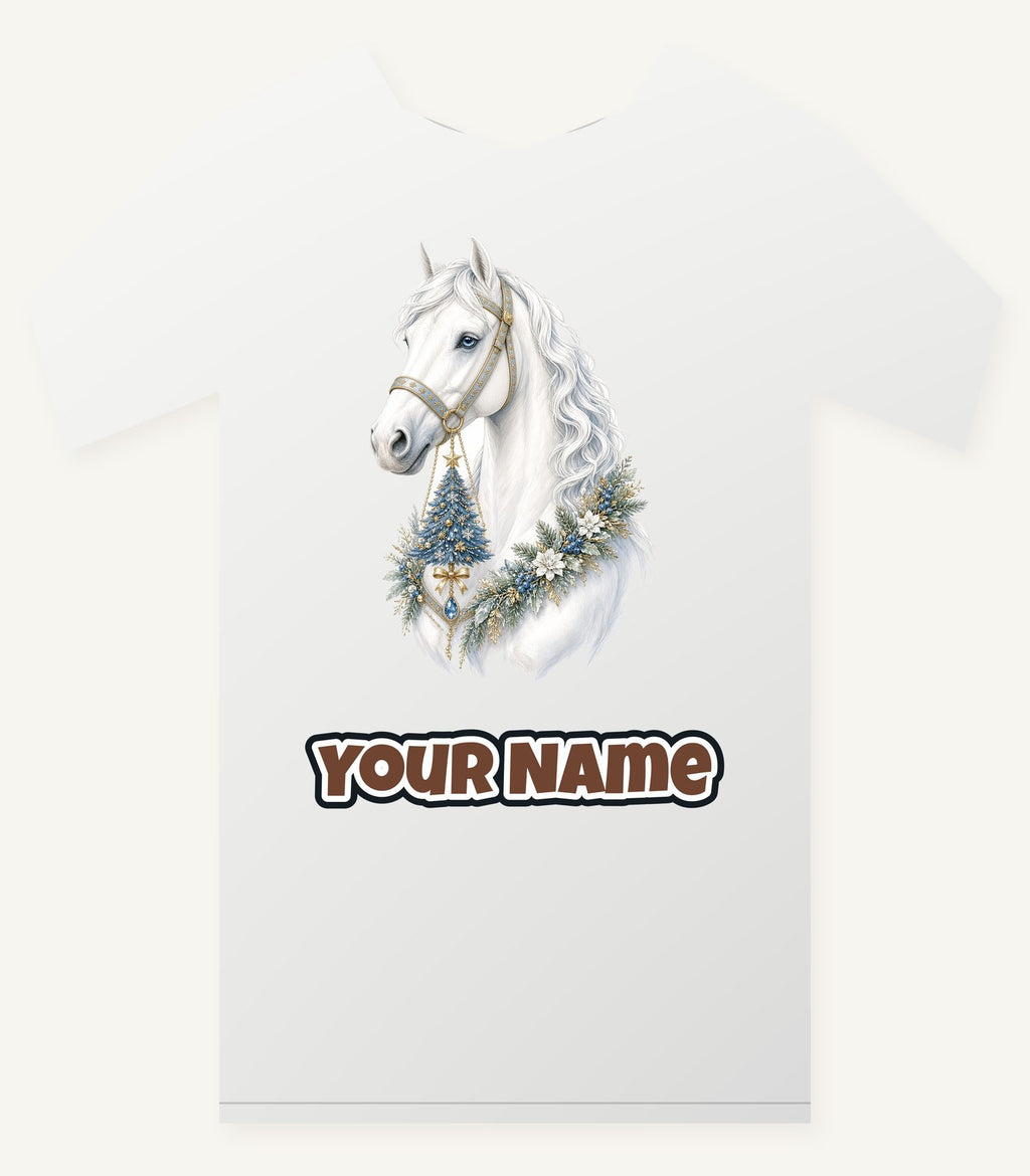 White Christmas Horse Portrait Personalised Christmas T-Shirt and Hoodie