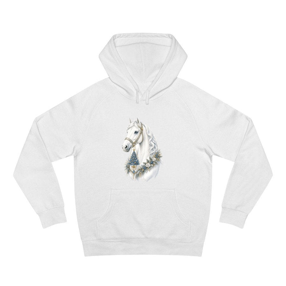 White Christmas Horse Portrait personalised Christmas hoodie in white