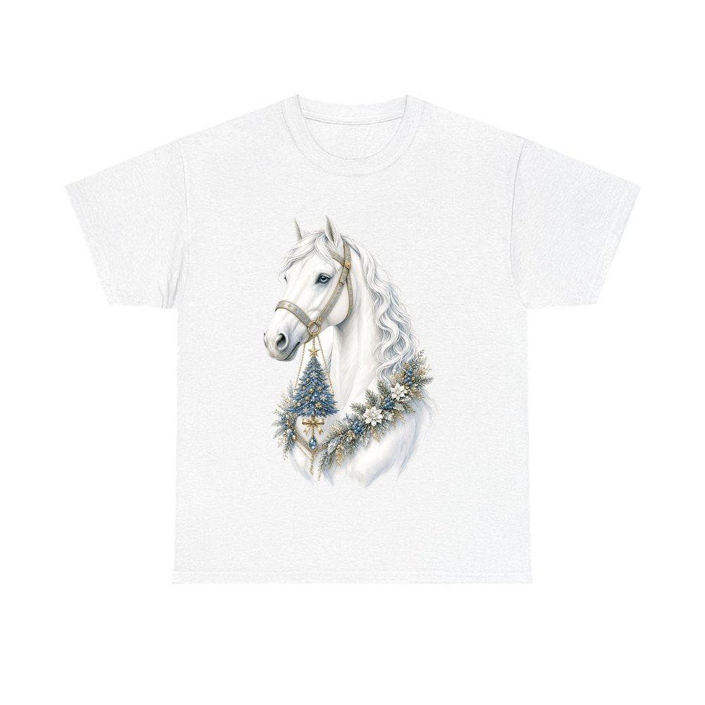 White Christmas Horse Portrait personalised Christmas T-shirt in white