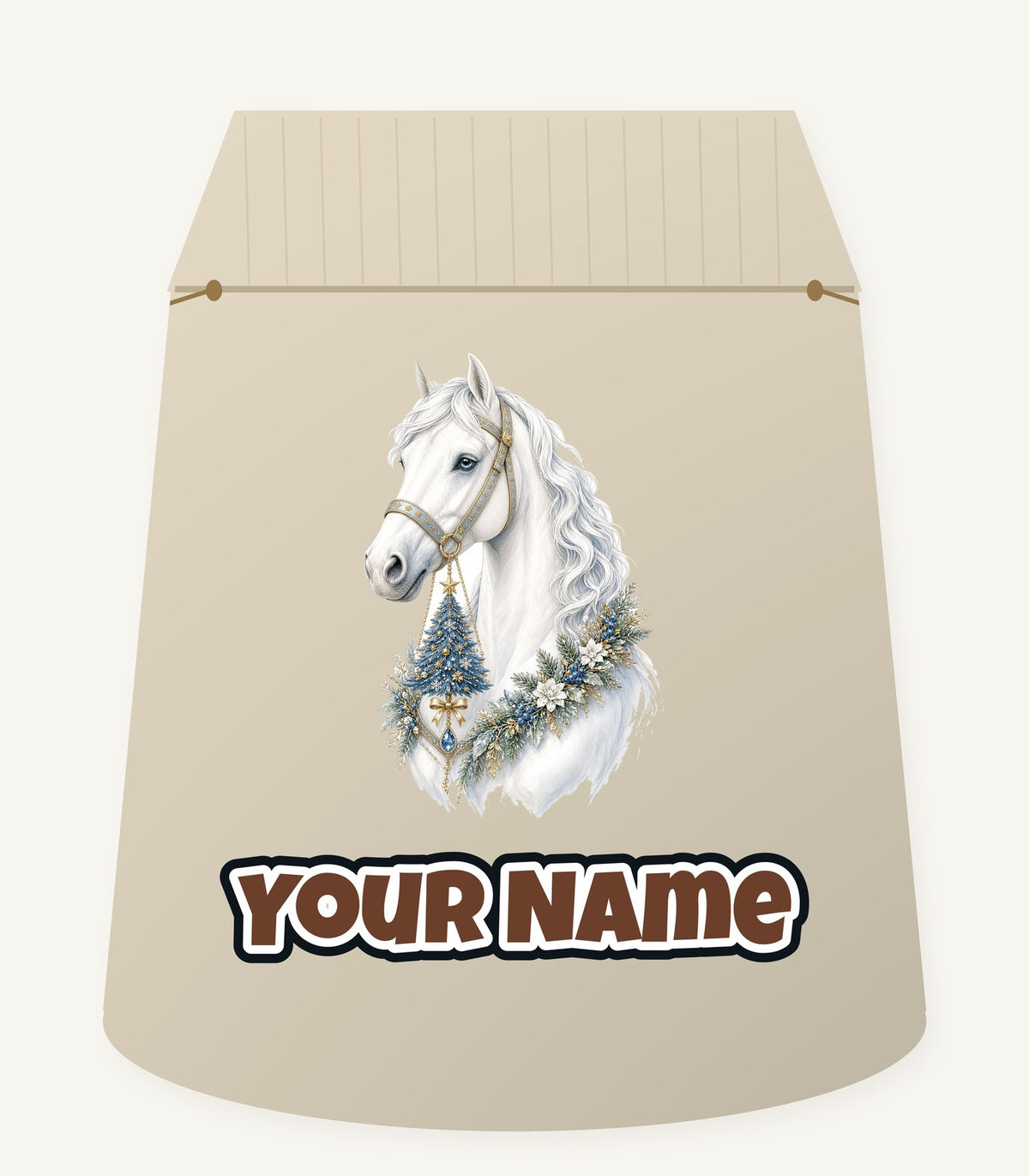White Christmas Horse Portrait Personalised Santa Sack