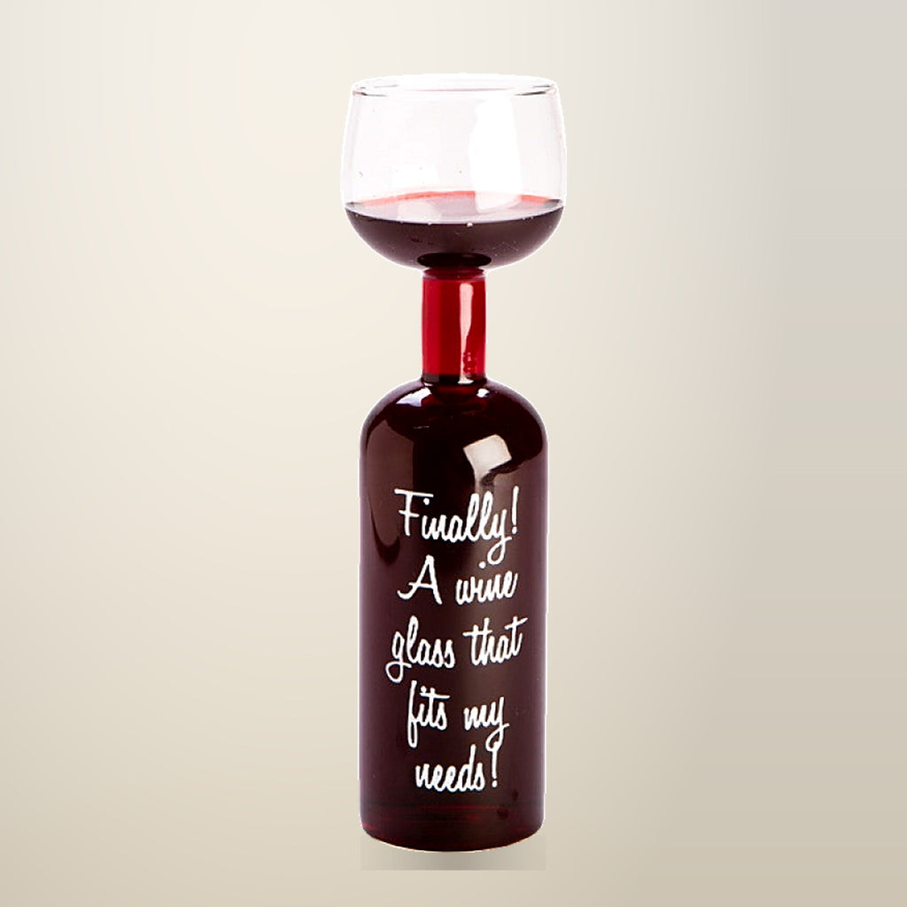 MDI Wine Bottle Novelty Glass, 750 mL, Clear, on a plain cream background