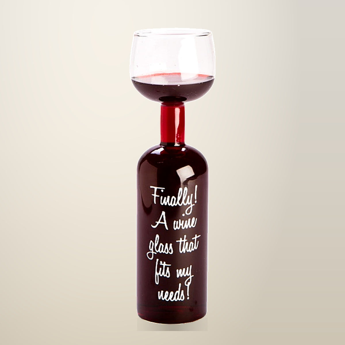 MDI Wine Bottle Novelty Glass, 750 mL, Clear, on a plain cream background