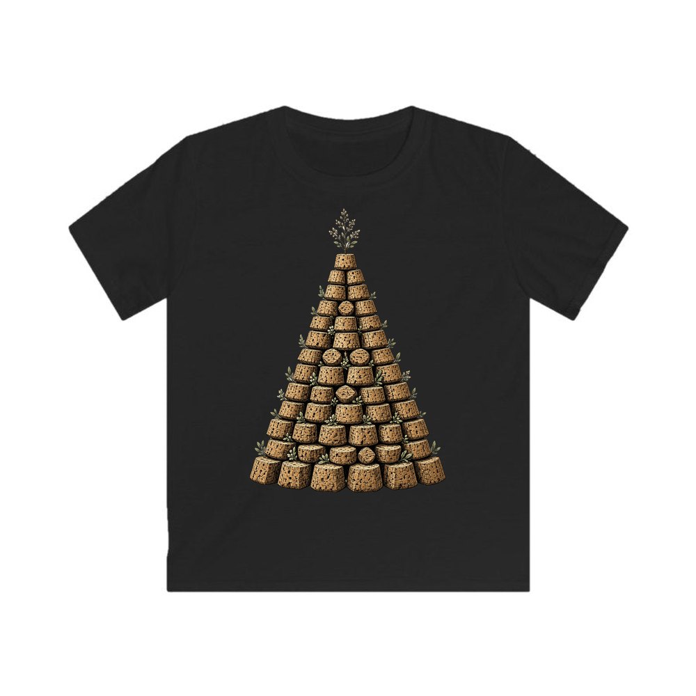 Wine Cork Christmas Tree personalised kids Christmas tee in black
