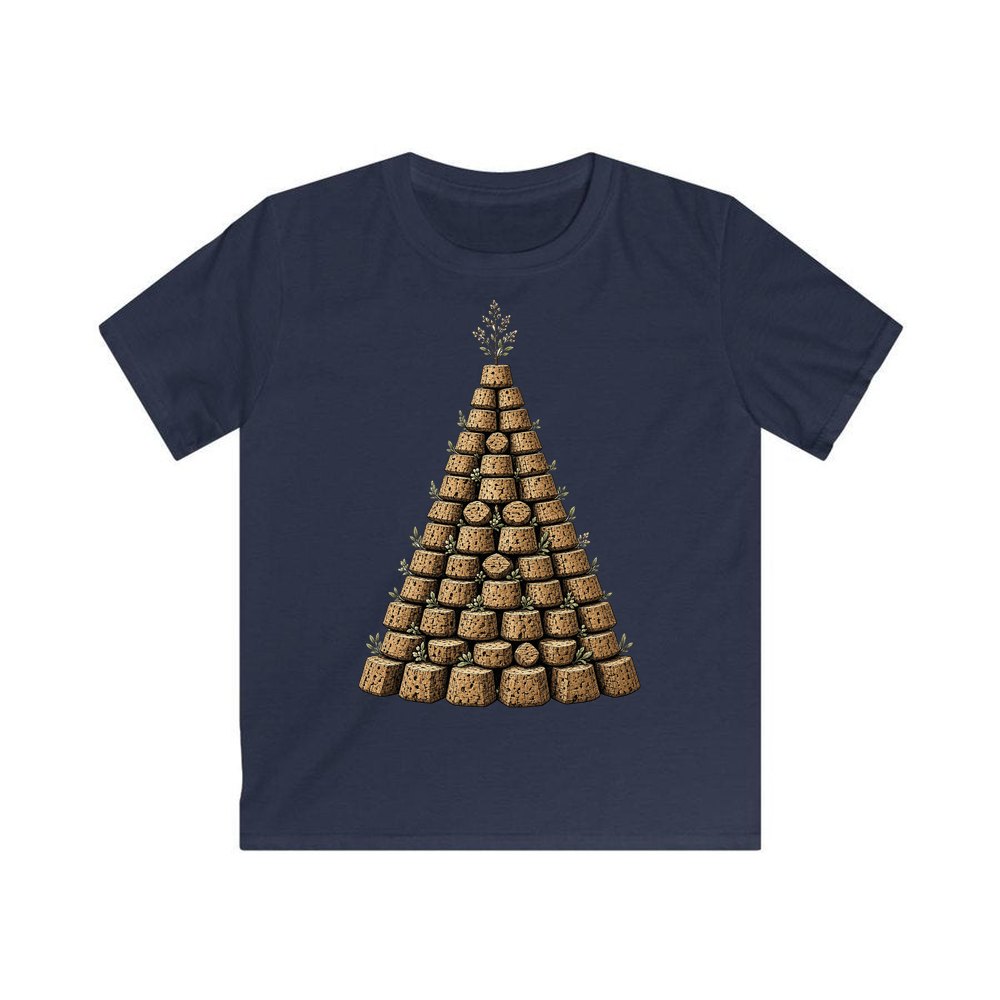 Wine Cork Christmas Tree personalised kids Christmas tee in navy