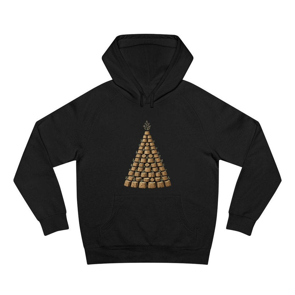 Wine Cork Christmas Tree personalised Christmas hoodie in black